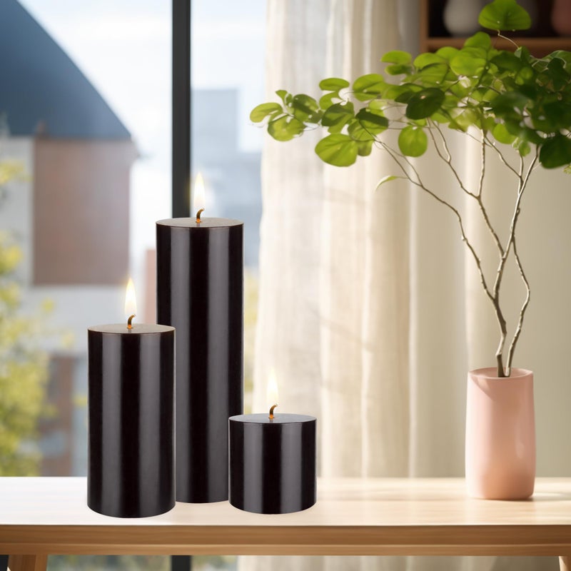 Mega Candles 1 pc Unscented Solid Black Pillar Candles, Hand Poured Premium Wax Candle 3 Inch x 9 Inch, Home DÃ©cor, Spas, Weddings, Occasions, Party, Centerpieces, Holidays, Vigils, Prayers - Image 4
